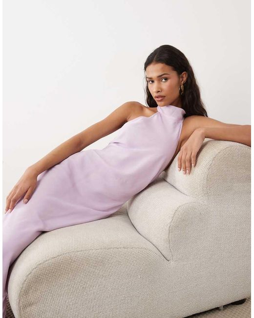 ASOS Pink Chiffon High Neck Midi Dress
