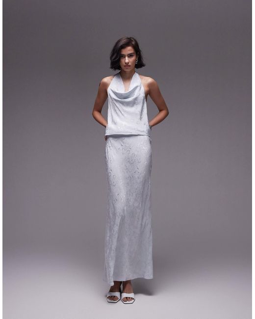 TOPSHOP Blue Co-ord Jacquard Halter Top