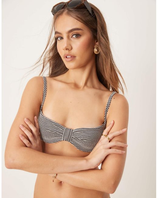 Free Society Brown Crinkle Stripe Knot Front Underwire Bikini Top