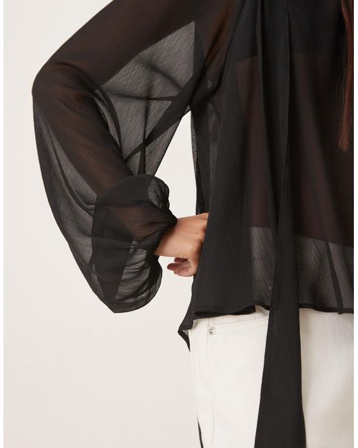 ASOS Brown Tie Neck Volume Blouse