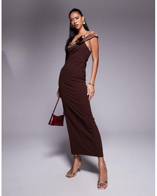 ASOS Purple Scuba Contrast Bandeau With Corsage Midaxi Dress