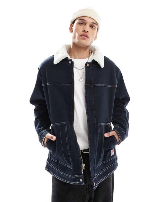 Wrangler Casey Jones Workwear Borg Sherpa Lined Denim Worker Jacket in Blue for Men Lyst UK