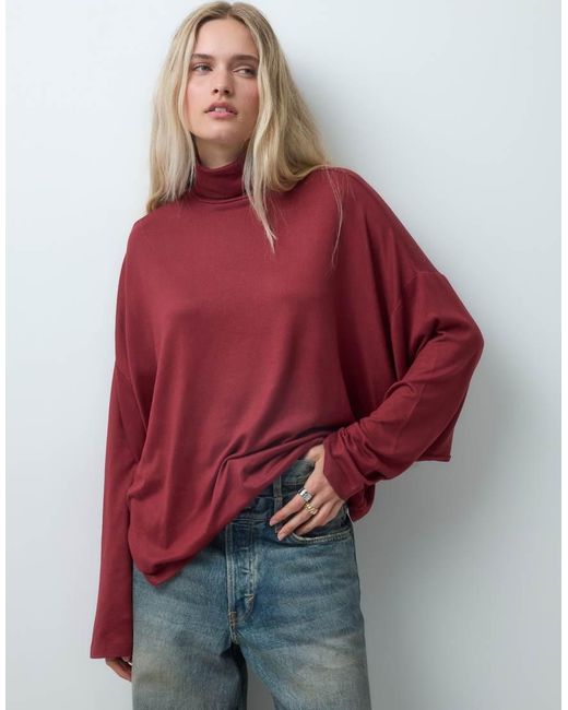 ASOS Yellow Drapey Batwing Turtle Neck Long Sleeve Top