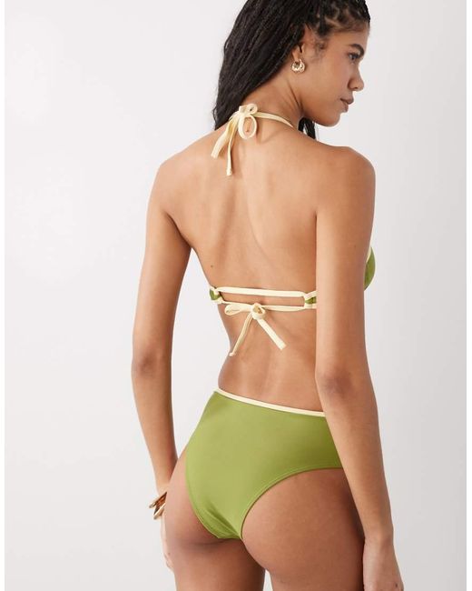 Reclaimed Vintage Green Halter Bralette Bikini Top With Binding