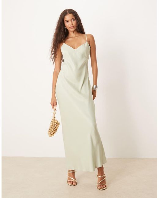 ASOS Natural Satin Tie Back Maxi Dress