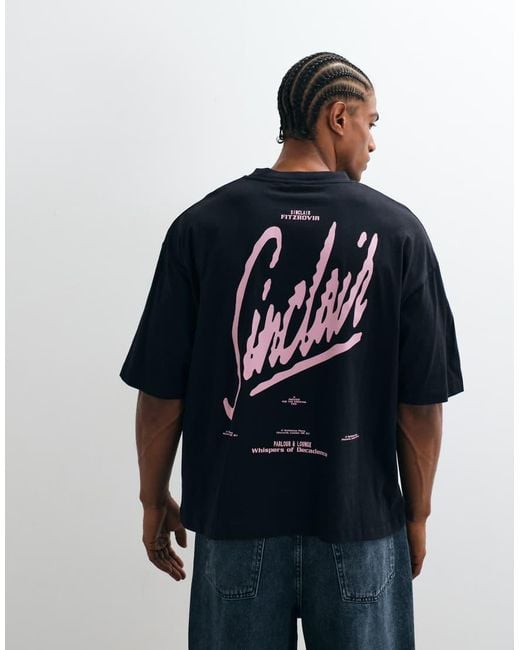 ASOS Black Boxy Oversized T-shirt With Text Graphic for men