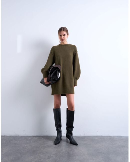 TOPSHOP White Knitted Fluffy Crew Mini Dress