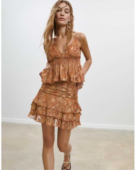 Jupe-short courte à volants et coupe ample - marron Stradivarius en coloris Brown