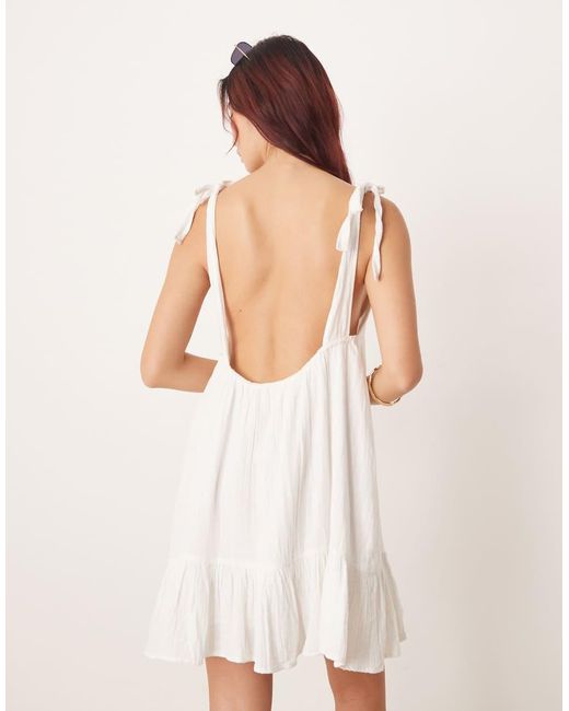 esmé studios White Esmee Mini Beach Dress With Ruffle Trim Neckline