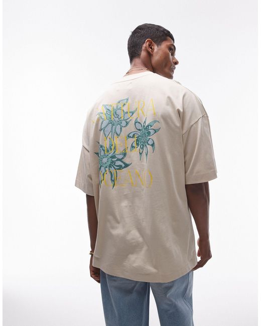 Camiseta color ultragrande con estampado floral Topman de hombre de color Gray