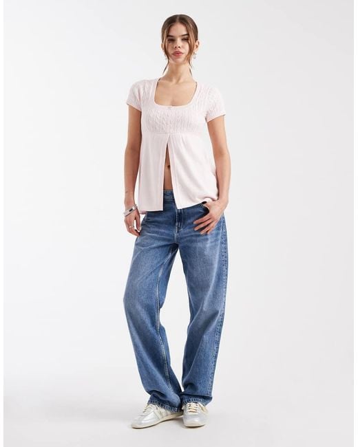 Hollister White Short Sleeve Corset Babydoll Top