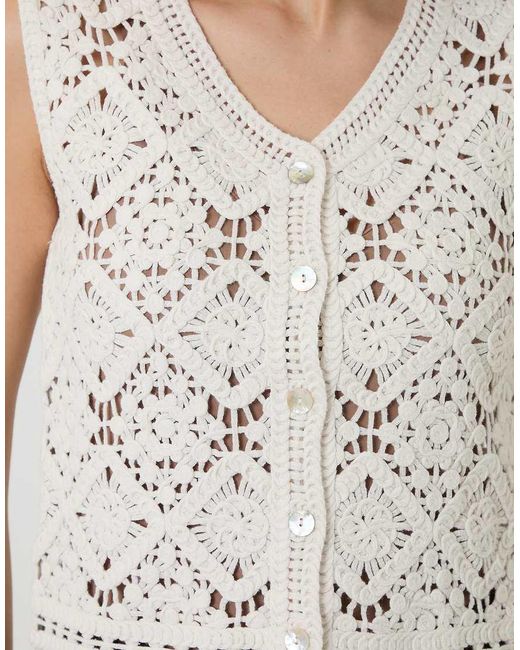 Threadbare White Crochet Button Up Vest