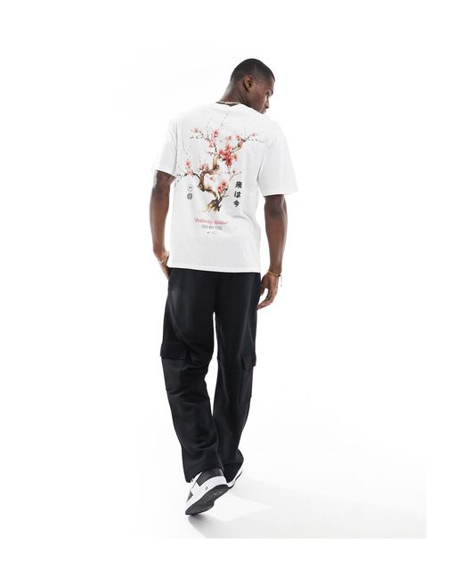 T-shirt oversize avec imprimé fleurs Jack & Jones pour homme en coloris White