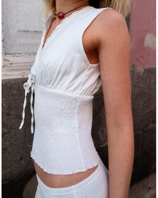 Daisy Street White X Emma Jean V Neck Shirred Top