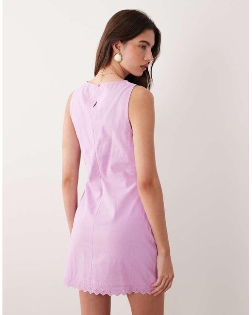ASOS Pink Slash Neck Mini Sundress With Sculpted Bust And Broderie Hem