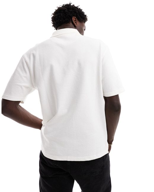 River Island White Zip Neck Polo Shirt for men