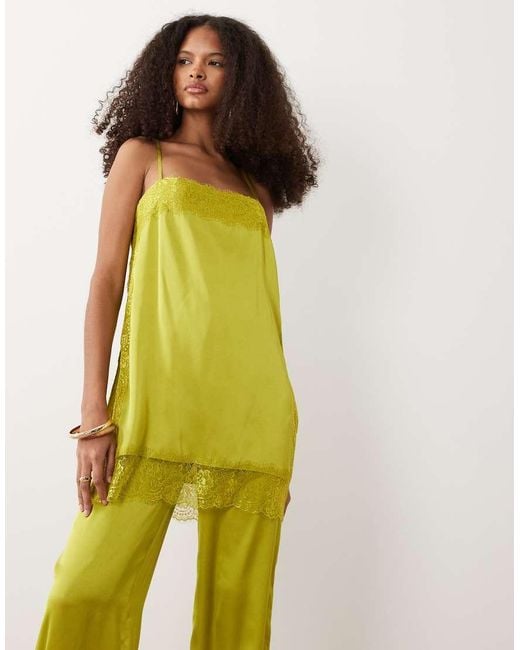 ASOS Yellow Satin Lace Cami Jumpsuit
