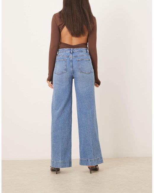 ASOS Blue High Waist Wide Leg Jeans With Front Pockets