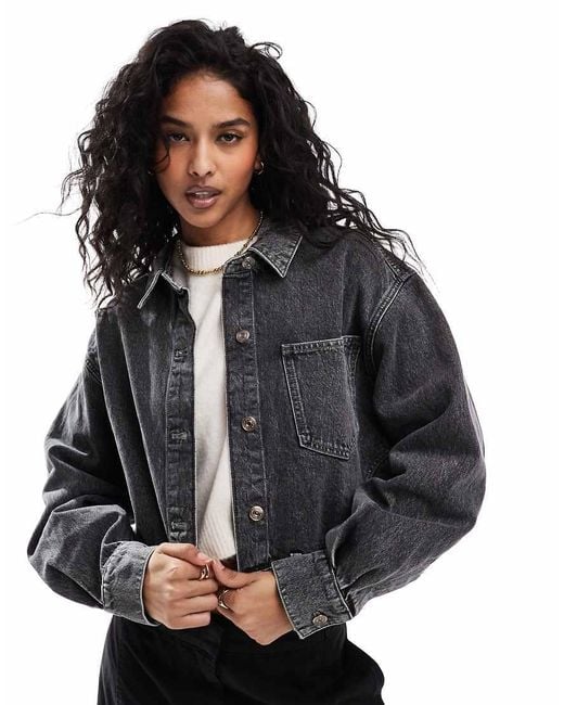 ONLY Black Reworked Cropped Denim Jacket