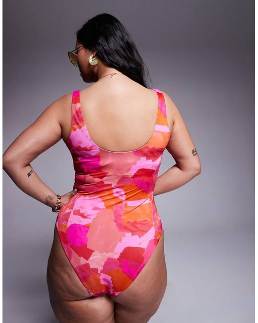 ASOS Pink Asos Design Curve Exclusive Arina Ultimate Revenge Sculpting Square Neck Swimsuit