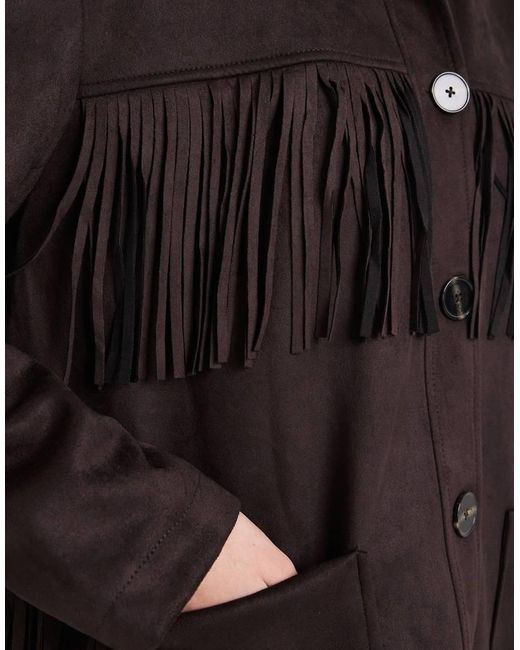 ONLY Black Boho Fringe Detail Faux Suede Jacket