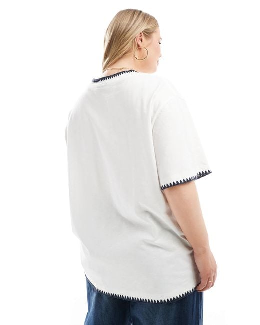 ASOS White Asos Design Curve Slubby Oversized T-Shirt With Ricrac Detail