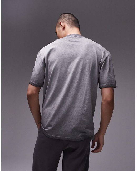 T-shirt oversize slavato con carta da gioco ricamata di Topman in Gray da Uomo
