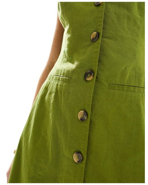 Vestido corto estilo chaleco con botones ASOS de color Green