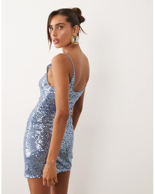 ASOS Blue Embellished Sheer Scattered Sequin Cami Mini Dress