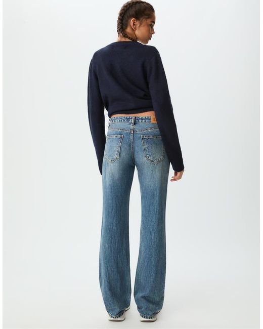 Stradivarius Blue Str Low Waist Straight Jean