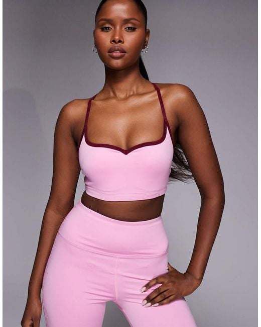 4505 Pink Active Sweetheart Neckline Light Support Sports Bra With Adjustable Straps
