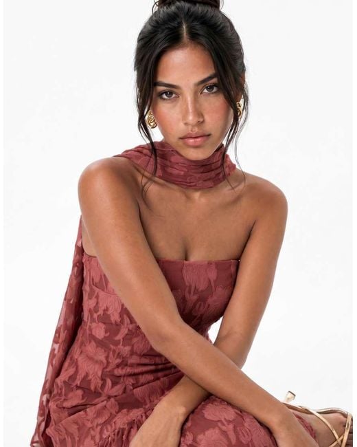 ANAYA Red Floral Burnout Bandeau Maxi Dress