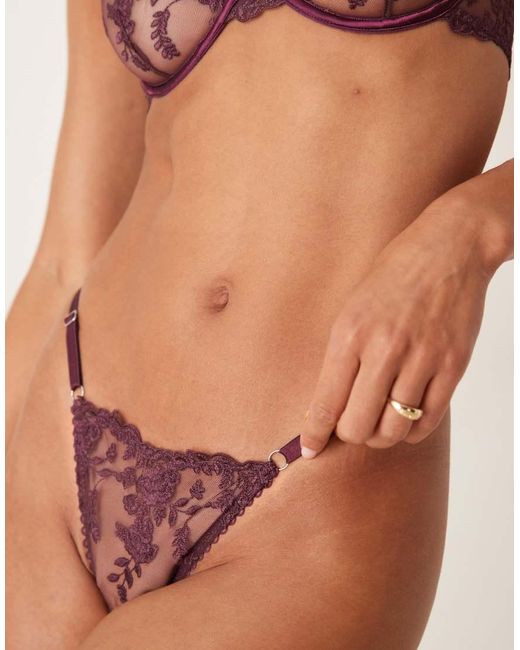 KAT THE LABEL Brown Nicolette Lace Thong