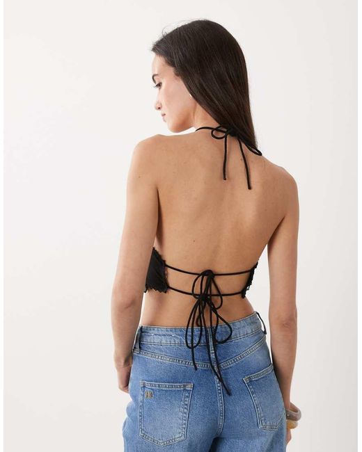 Miss Selfridge Blue Cut Work Bra Top