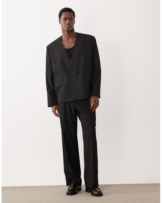 ASOS Black Collarless Boxy Suit Jacket for men