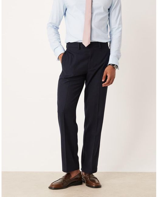Pantaloni Da Abito Dritti Effetto Lana di ASOS in Blue da Uomo