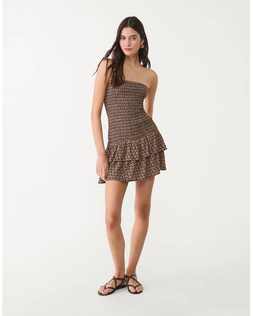 Stradivarius Natural Ruched Mini Dress