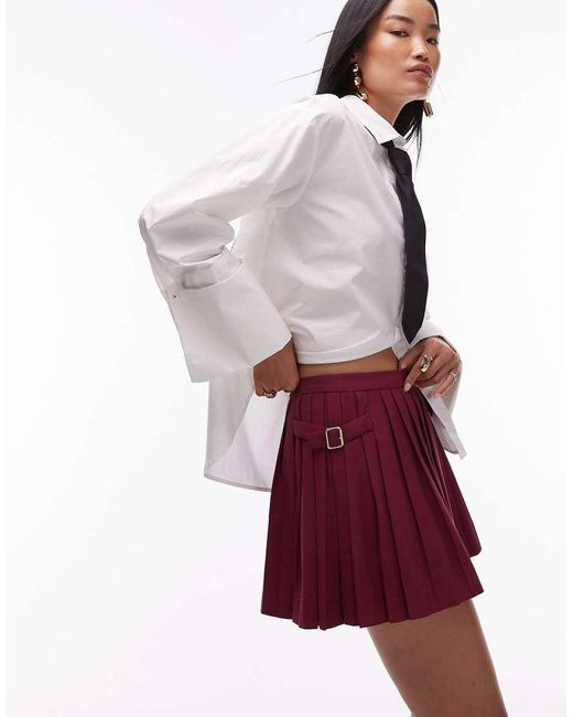 Minigonna Regolabile Color Bacca A Pieghe di Mango in White