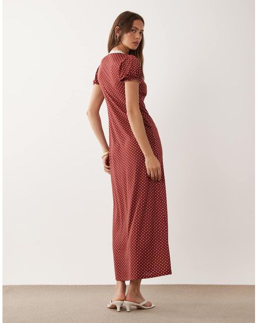 Miss Selfridge Red V-Neck Maxi Tea Dress With Lace Trim