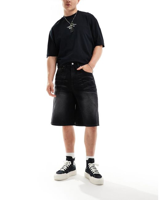 Short ample long en jean à empiècements - délavé ASOS pour homme en coloris Black