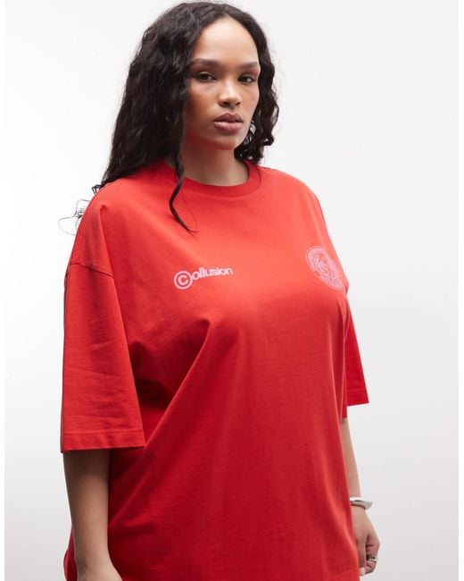 Collusion Red Plus Oversized Logo Graphic Tee
