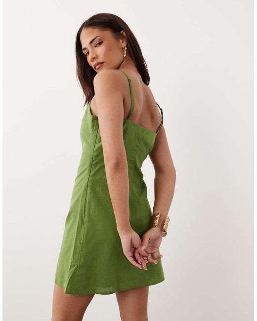 Nobody's Child Petite Green Palma Cotton Square Neck Cami Mini Dress