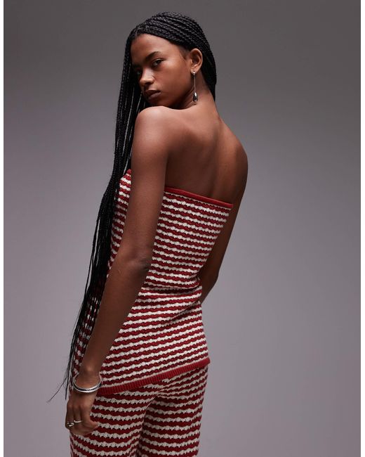 TOPSHOP Gray Knitted Stripe Bandeau Co-ord