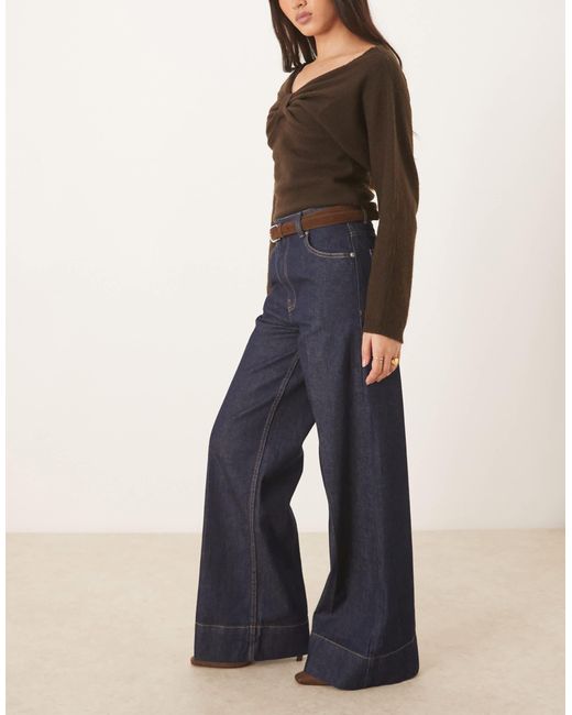 ASOS Blue Wide Leg Jeans With Crease Front And Belt