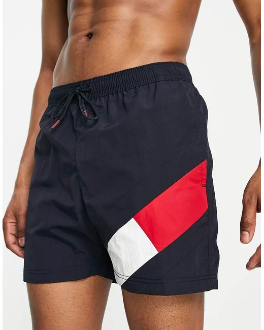 Tommy Hilfiger Blue Flag Leg Logo Mid Length Swim Shorts for men
