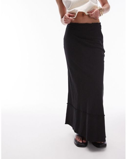 TOPSHOP Black Linen Raw Edge Trim Bias Maxi Skirt