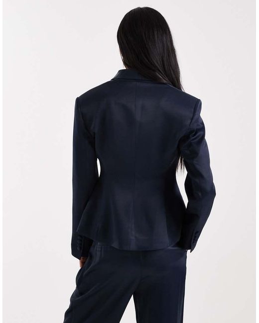 ASOS Blue Satin Occasion Ultimate Sculpted Tux Blazer Co-ord