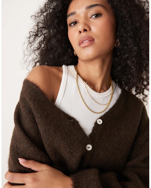 Gina Tricot Brown V Neck Knitted Wool Alpaca Cardigan