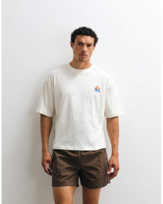 ASOS Natural Wide Mid Length Elasticated Nylon Short With Piping Styling for men