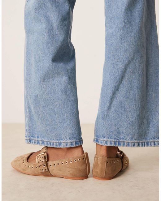 ASOS Blue Larson Eyelet Mary Jane Ballets